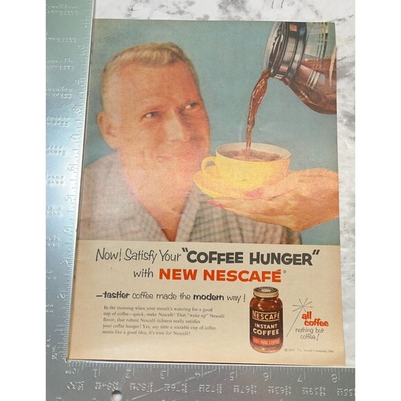 Nescafe Instant Coffee Hunger Vintage Print Ad 1950s Mid Century Kitchen Decor - Picture 2 of 6